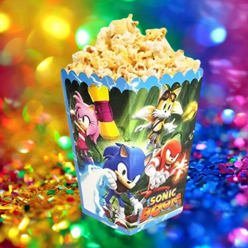 Mısır Pop Corn Kutusu  Sonic Temalı 8 li 8x11,5 cm Parti Malzemesi