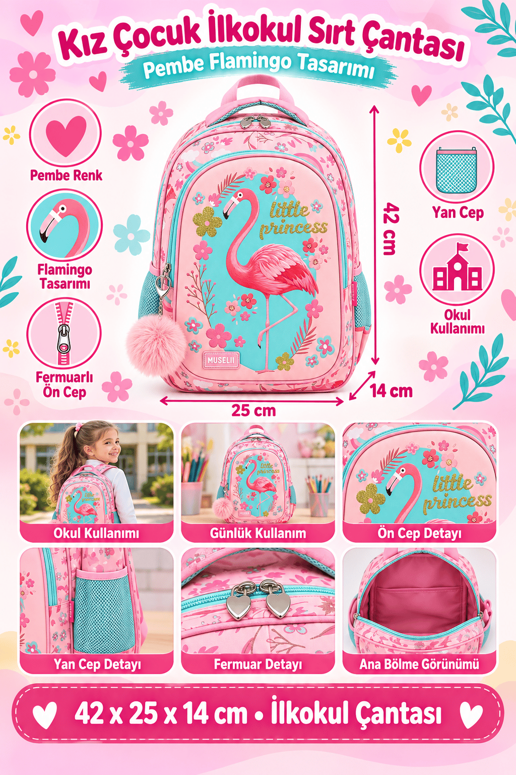 MUGGLE mu-9084 FLAMINGO Kol. İlkokul Çantası