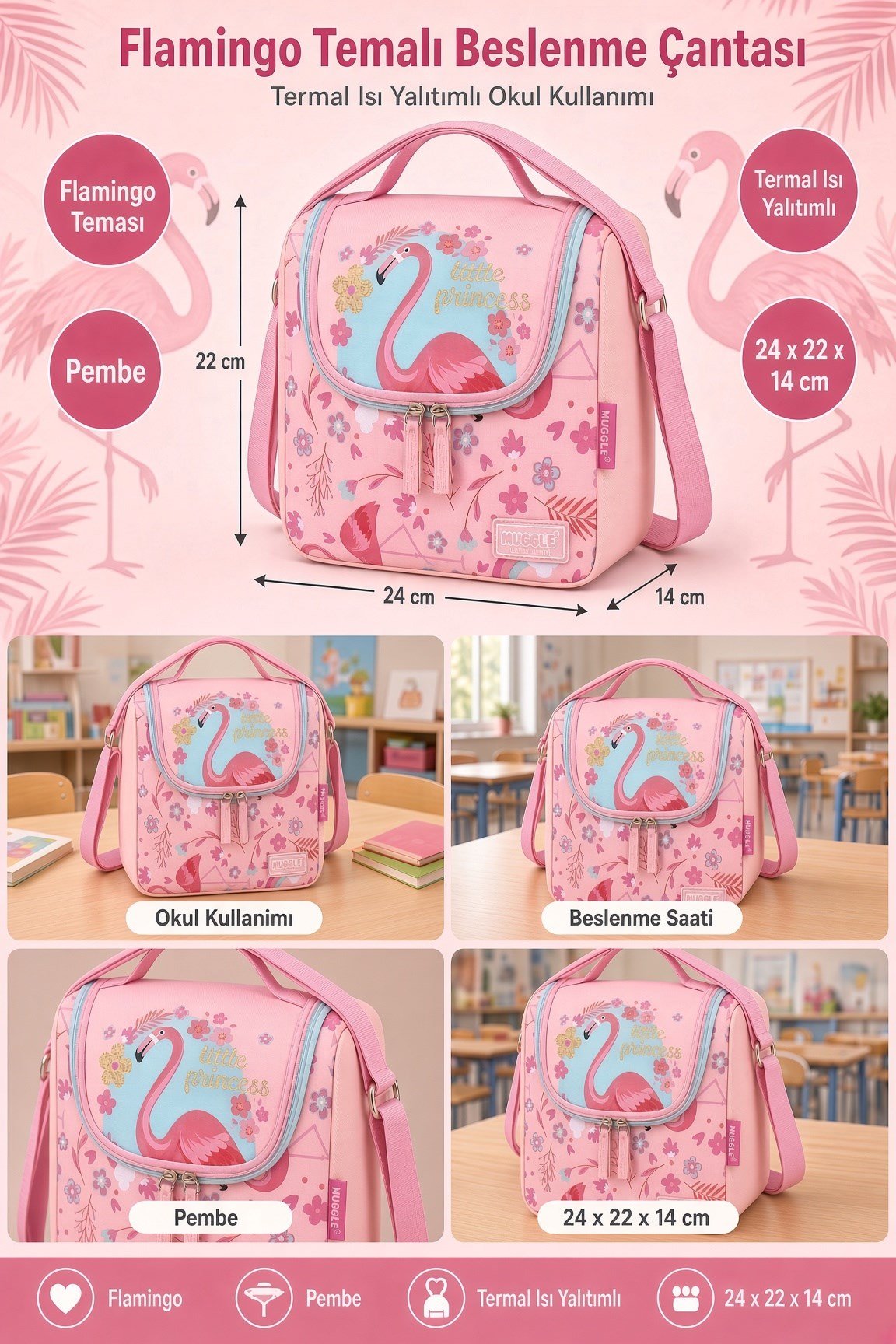 MUGGLE mu-9087 FLAMINGO Kol. Beslenme Çantası