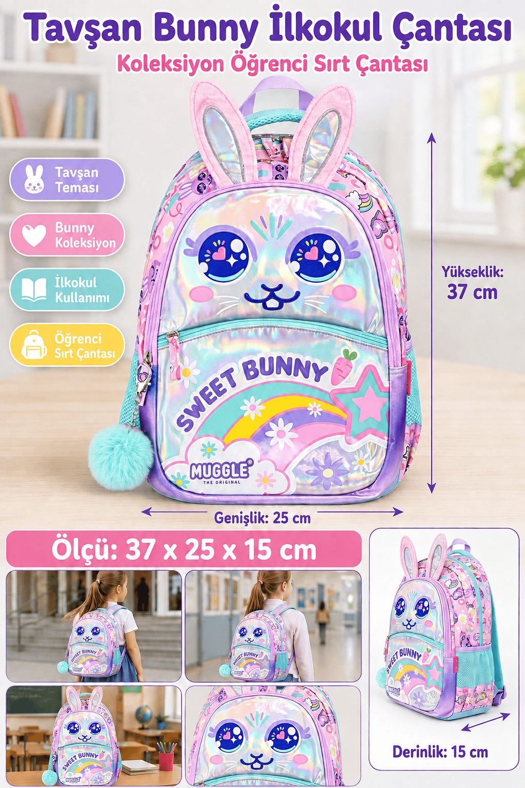 MUGGLE mu-9098 BUNNY Kol.İlkokul Çantası