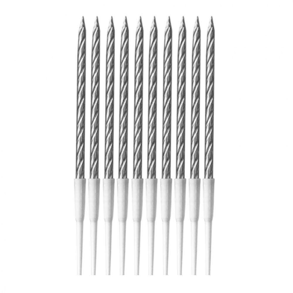 Mum 14cm 10lu Burgulu Metalik Simli Gümüş