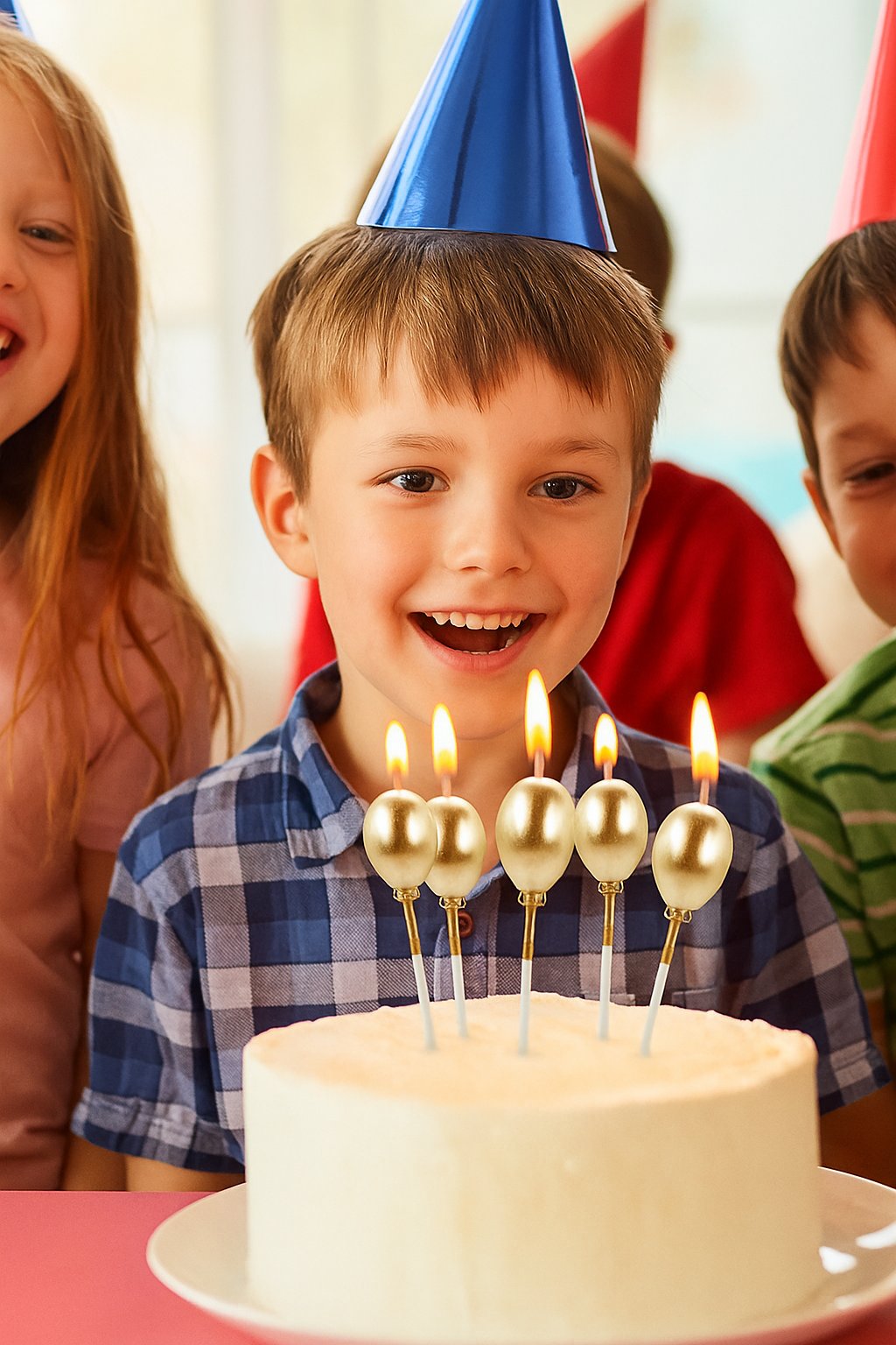 Mum Balon şekilli Altın-Gold metalik renkli 4 lü çubuk dahil 14,5cm doğum günü mumları