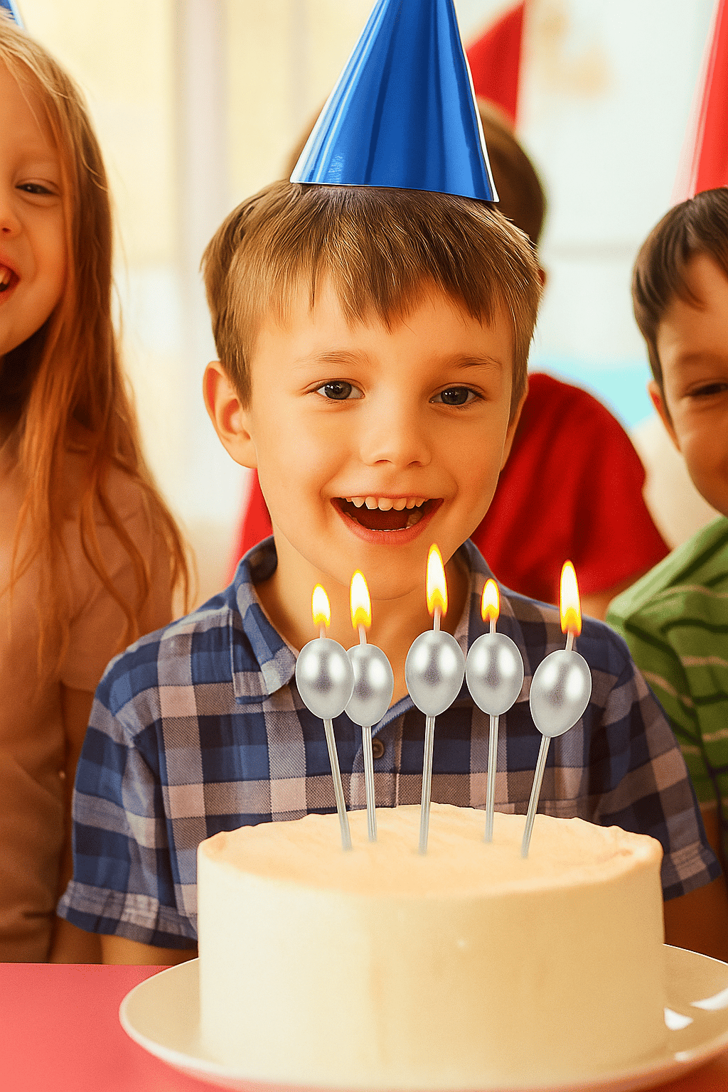 Mum Balon şekilli Gümüş metalik renkli 4 lü çubuk dahil 14,5cm doğum günü mumları