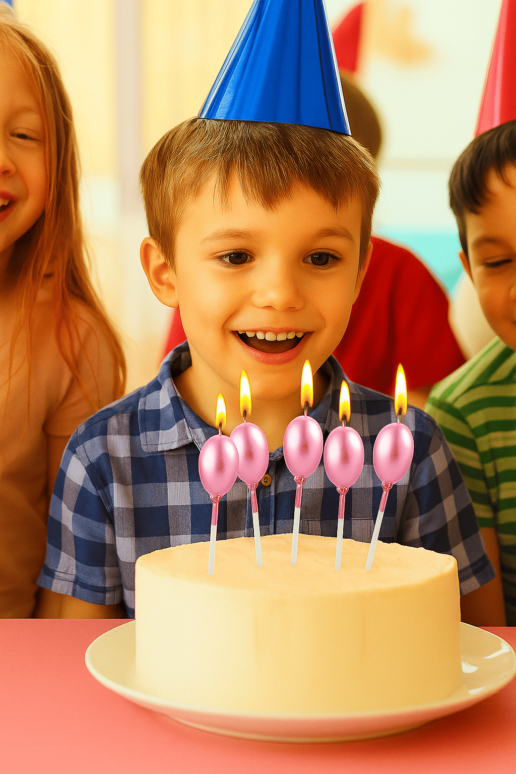 Mum Balon şekilli Rose Pembe -Bronzmetalik renkli 4 lü çubuk dahil 14,5cm doğum günü mumları