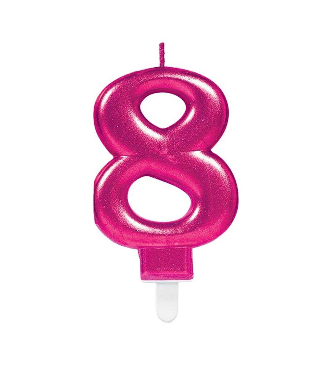 Mum Fuşya Pembe ışıltılı 8 Yaş mumu Koyu Pembe 8cm büyük doğum günü mumu