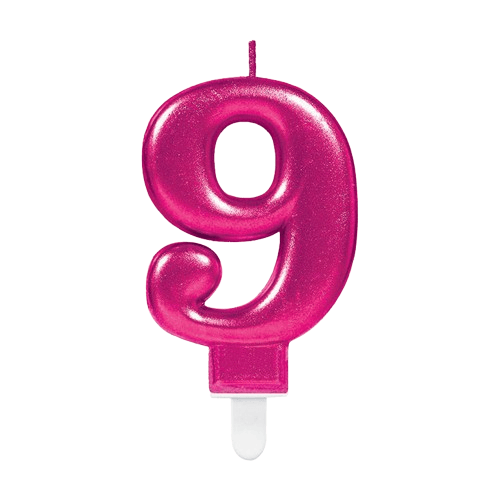 Mum Fuşya Pembe ışıltılı 9 Yaş mumu Koyu Pembe 8cm büyük doğum günü mumu