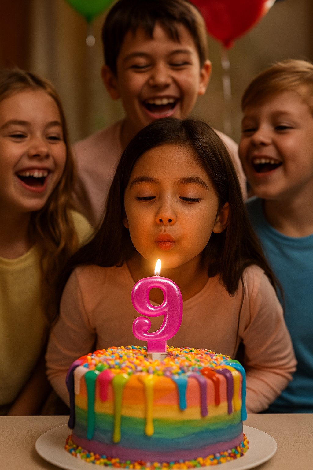 Mum Fuşya Pembe ışıltılı 9 Yaş mumu Koyu Pembe 8cm büyük doğum günü mumu