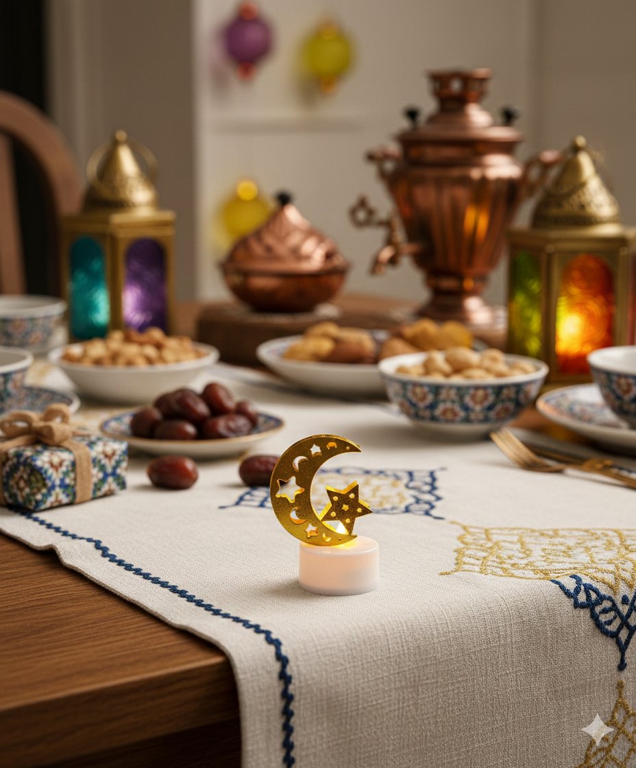 Mum Ledli Tealight Altın Metal Ay-Yıldız Model kendinden pilli