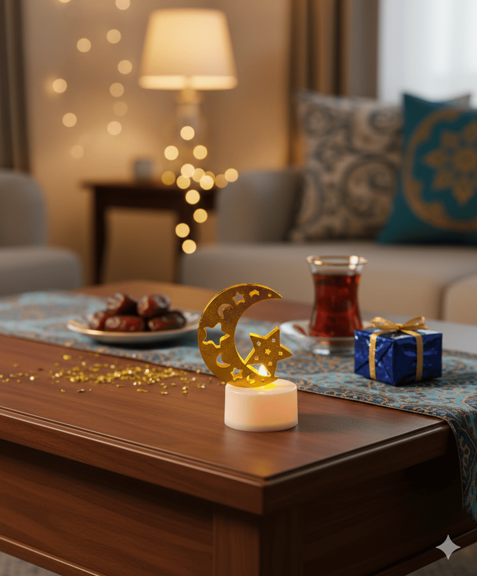 Mum Ledli Tealight Altın Metal Ay-Yıldız Model kendinden pilli