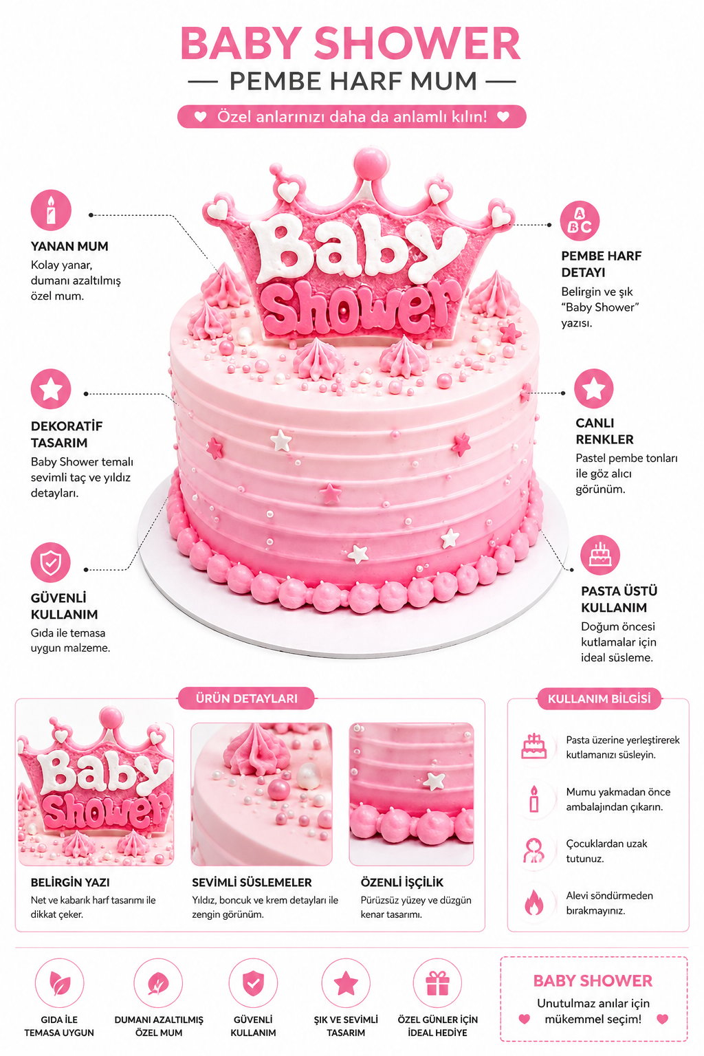 Mum Model Baby Shower Pembe yazılı