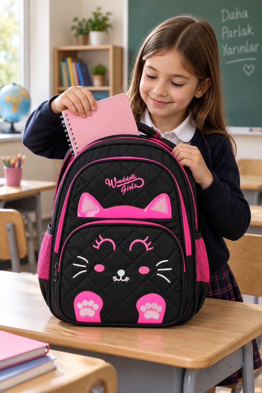 Nakışlı Okul Çantası Kedi 5011