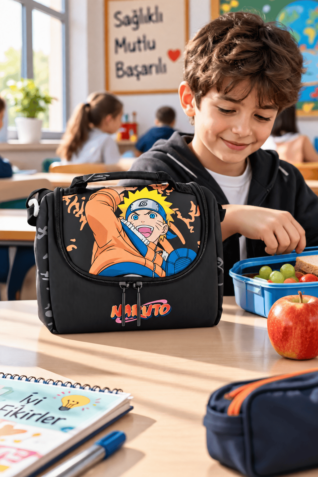 Naruto Termoslu Beslenme Çantası Çocuk Okul Yemek Çantası Günlük Kullanım 24x22x10 cm