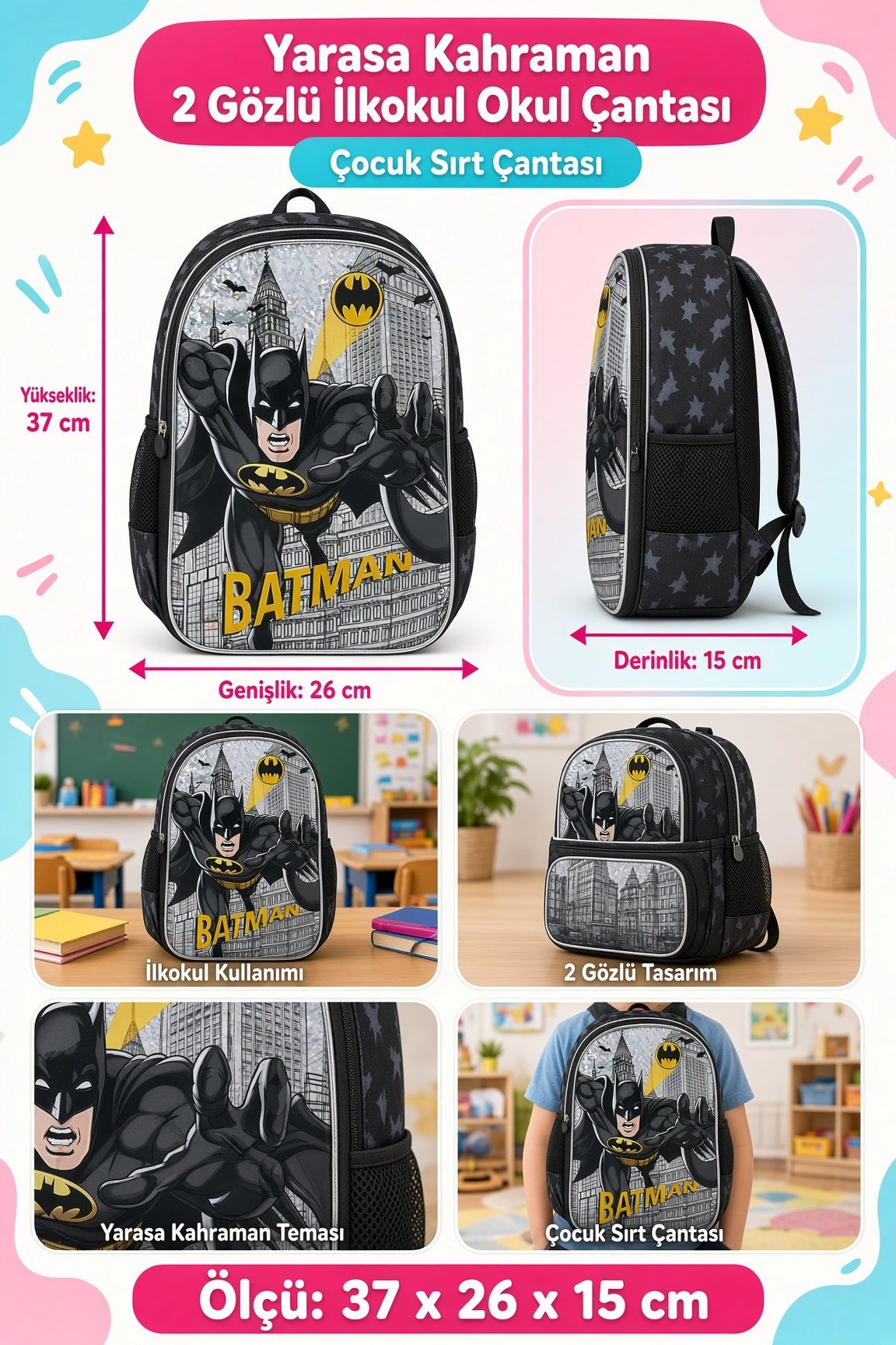 Okul Çantası BATMAN 2029-32 x 8 x 42 cm 2 Gözlü