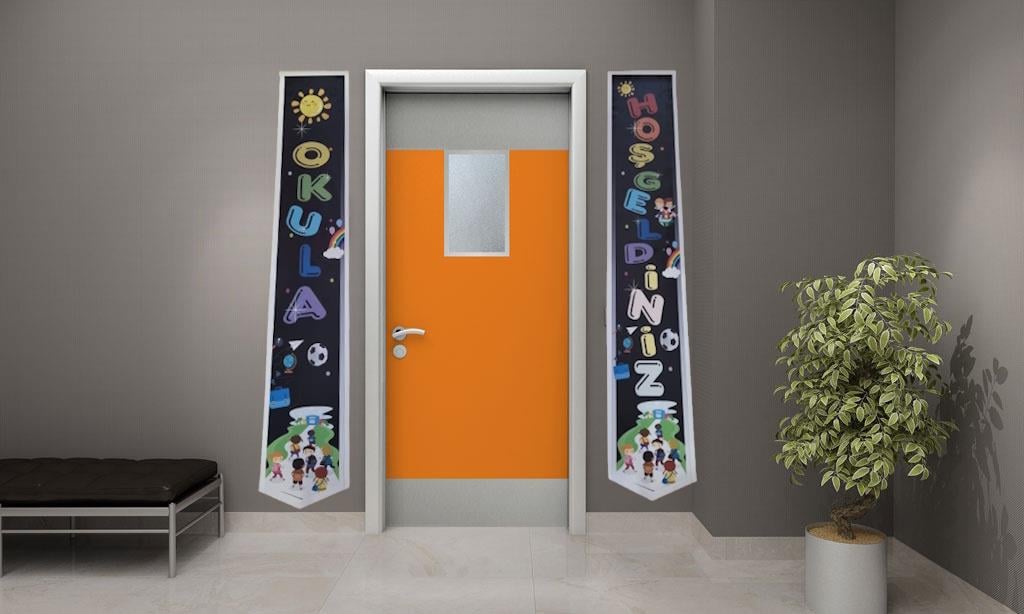 Okula Hoş Geldiniz Kapı Afişi Siyah 160x30 cm Avrupa Vinil Branda okul açılış süsü