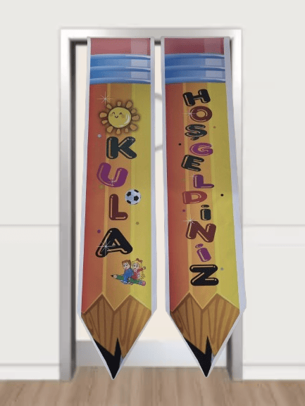 Okula Hoş Geldiniz Kapı Afişi Turuncu 2 li 160*30 cm Branda okul açılış süsü lüks