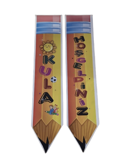 Okula Hoş Geldiniz Kapı Afişi Turuncu 2 li 160*30 cm Branda okul açılış süsü lüks