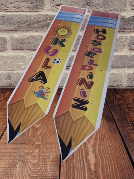 Okula Hoş Geldiniz Kapı Afişi Turuncu 2 li 160*30 cm Branda okul açılış süsü lüks