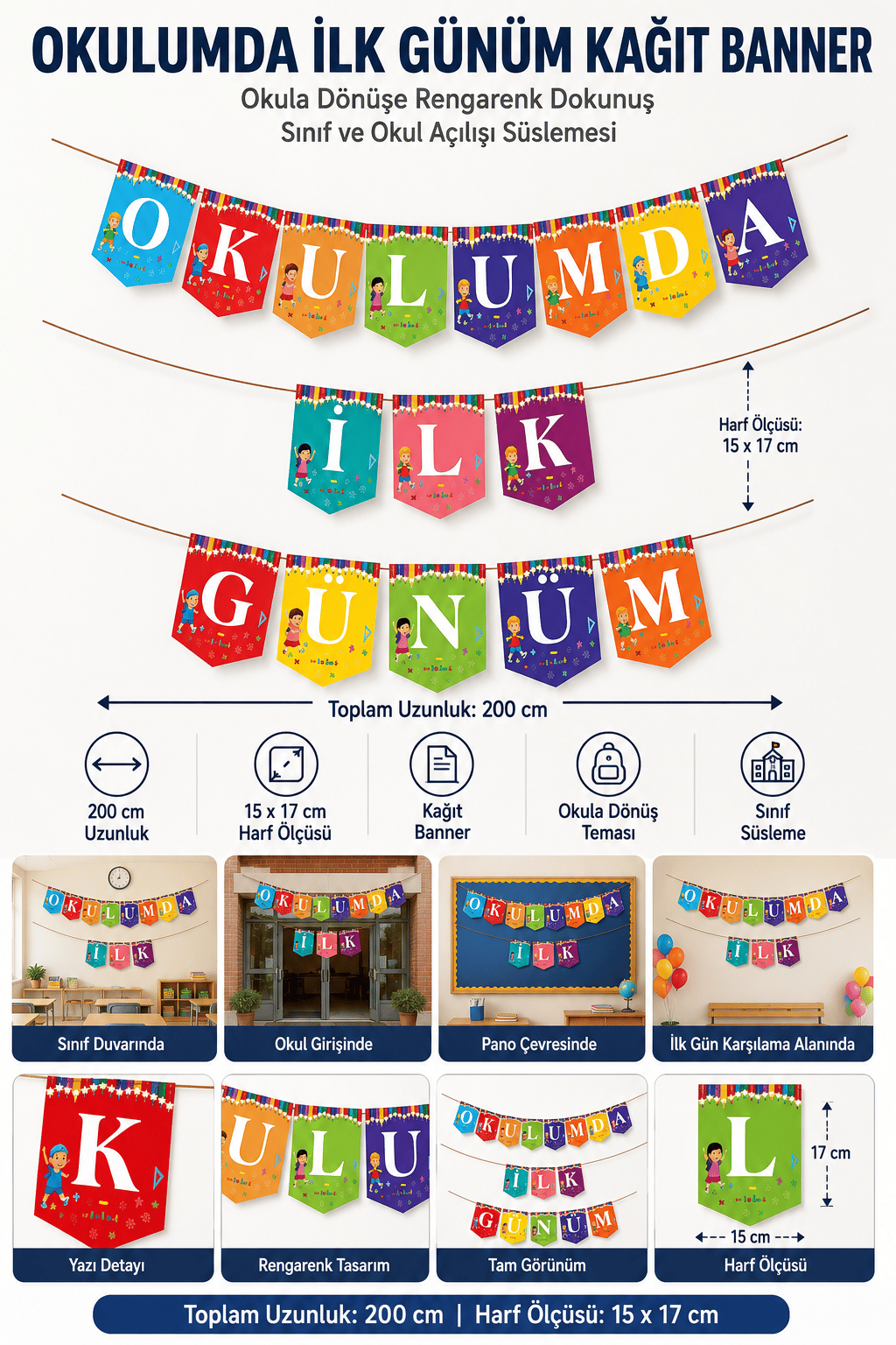 OKULUMDA İLK GÜNÜM rengarenk Kağıt banner