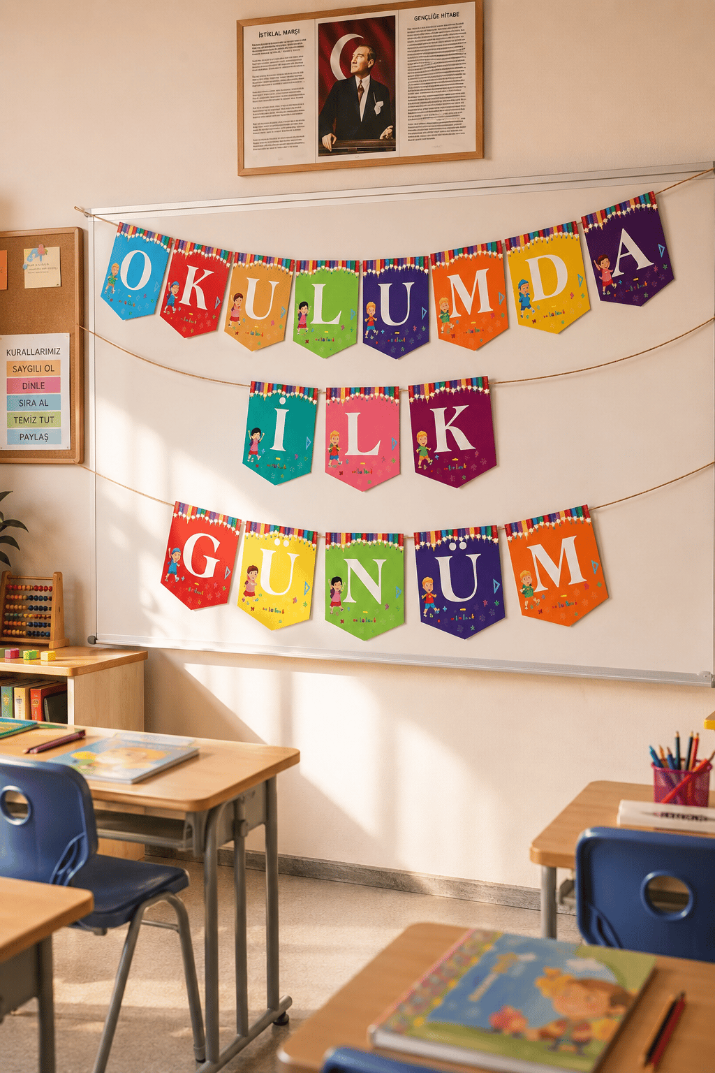 OKULUMDA İLK GÜNÜM rengarenk Kağıt banner