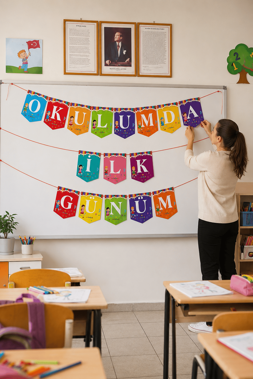 OKULUMDA İLK GÜNÜM rengarenk Kağıt banner