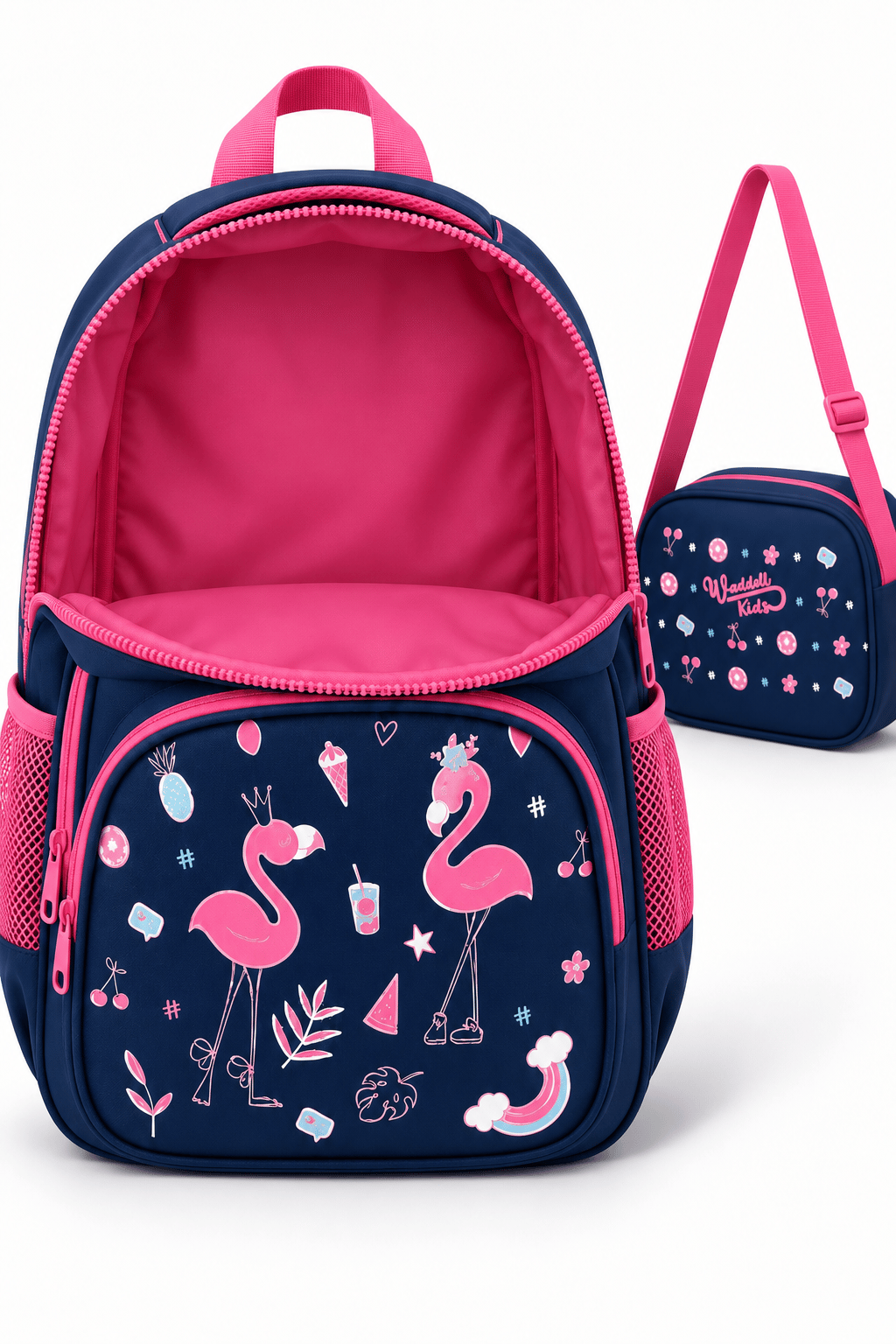 Oval İlkokul Çanta. Pembe Flamingo beslenme çantal