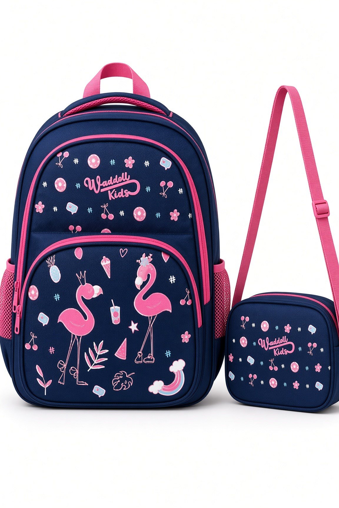 Oval İlkokul Çanta. Pembe Flamingo beslenme çantal