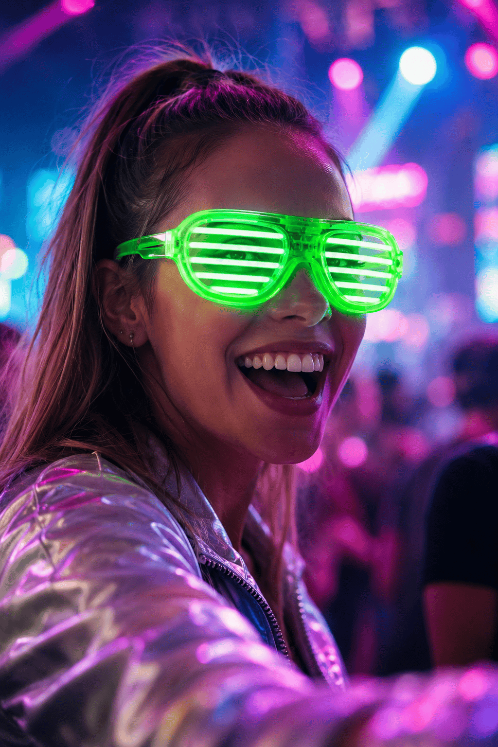 Panjur Parti Gözlüğü LED Işıklı Yeşil Lüks Neon Çerçeveli Festival Kostüm Aksesuarı
