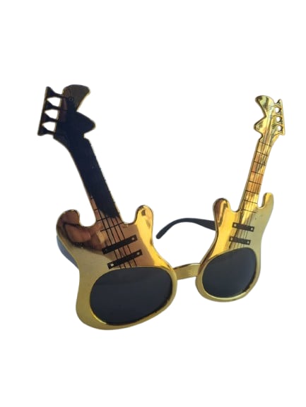 Parti Gözlük Gitar görünümlü altın gold renkli eğlenceli komik parti gözlüğü