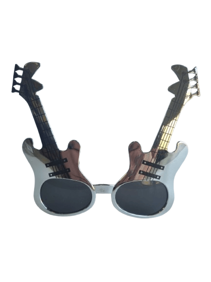 Parti Gözlük Gitar görünümlü gümüş renkli eğlenceli komik parti gözlüğü
