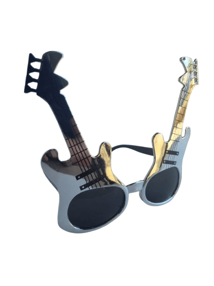 Parti Gözlük Gitar görünümlü gümüş renkli eğlenceli komik parti gözlüğü