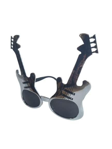 Parti Gözlük Gitar görünümlü gümüş renkli eğlenceli komik parti gözlüğü
