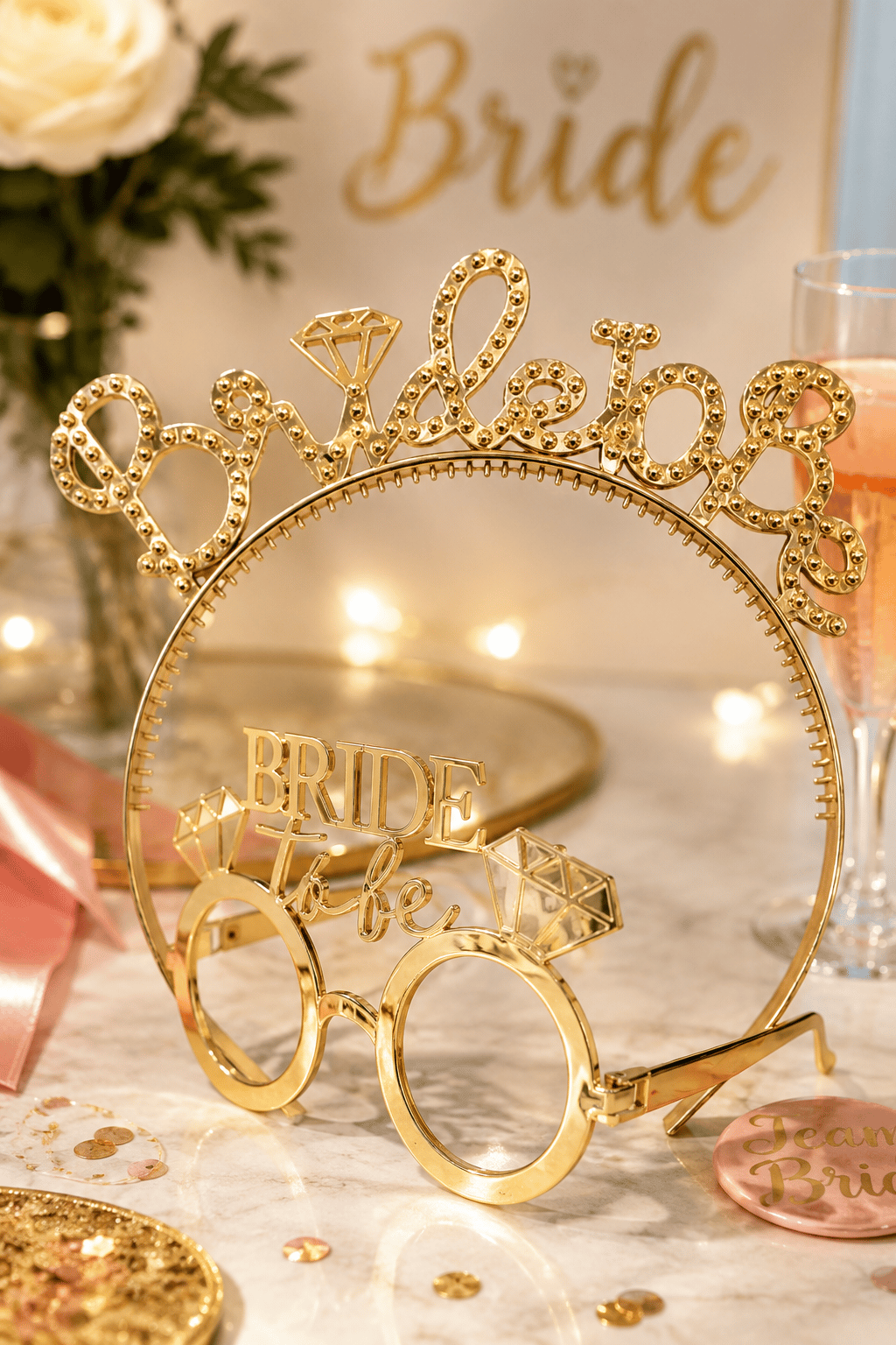 Parti Gözlük ve taç seti bride to be ALTIN