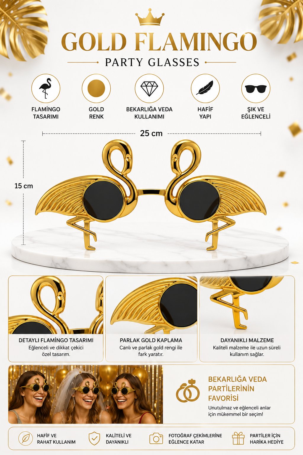 Parti Gözlükleri  Flamingo Parti Gözlüğü Gold Bekarlığa veda