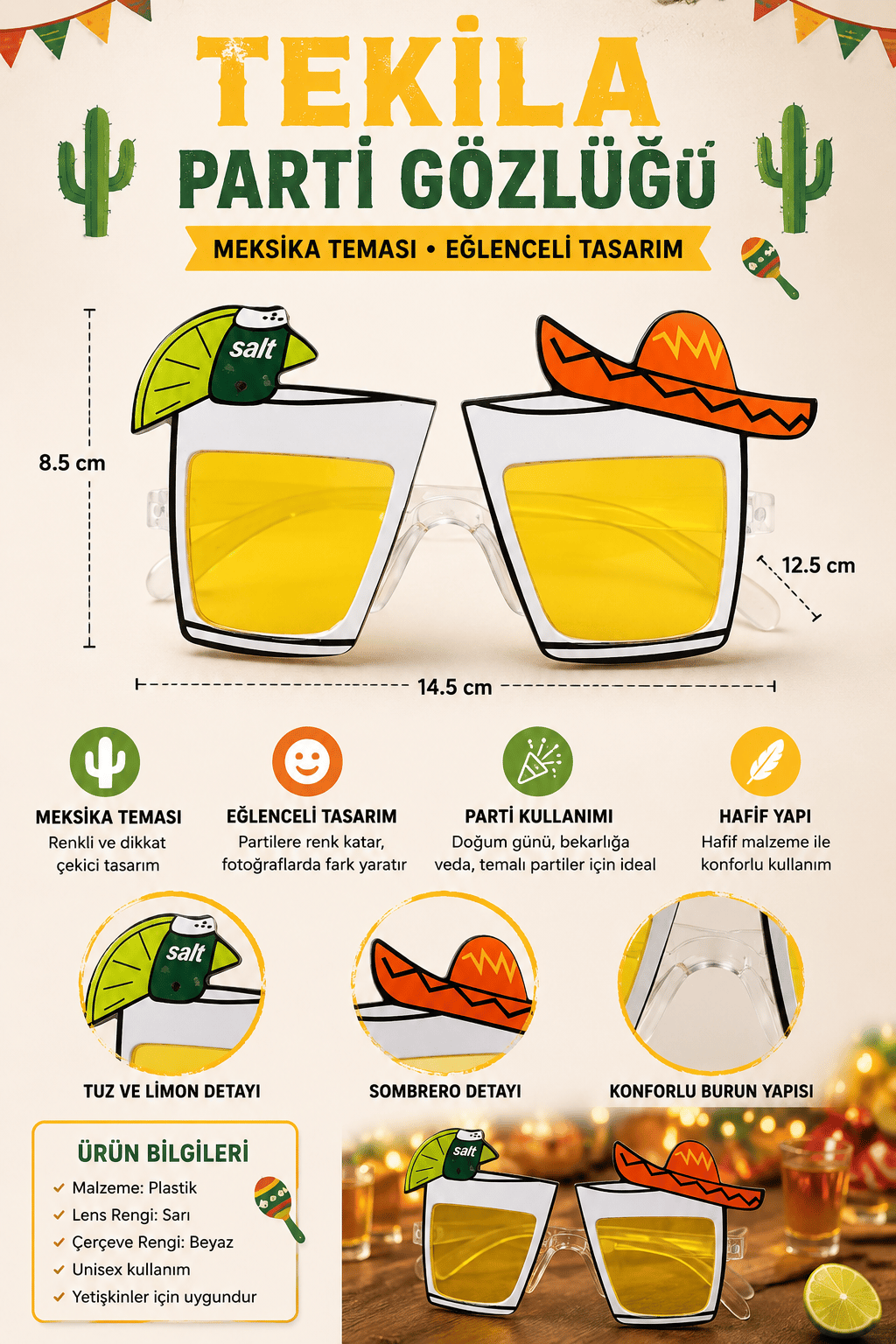 Parti Gözlükleri Tekila Gözlük Sarı -Meksika
