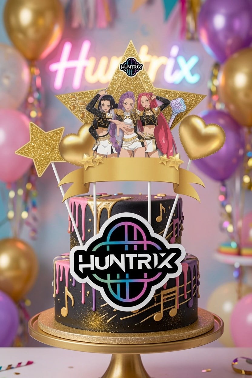 Pasta Süsü Çubuklu K-POP HUNTERİX Gold 4 lü süs