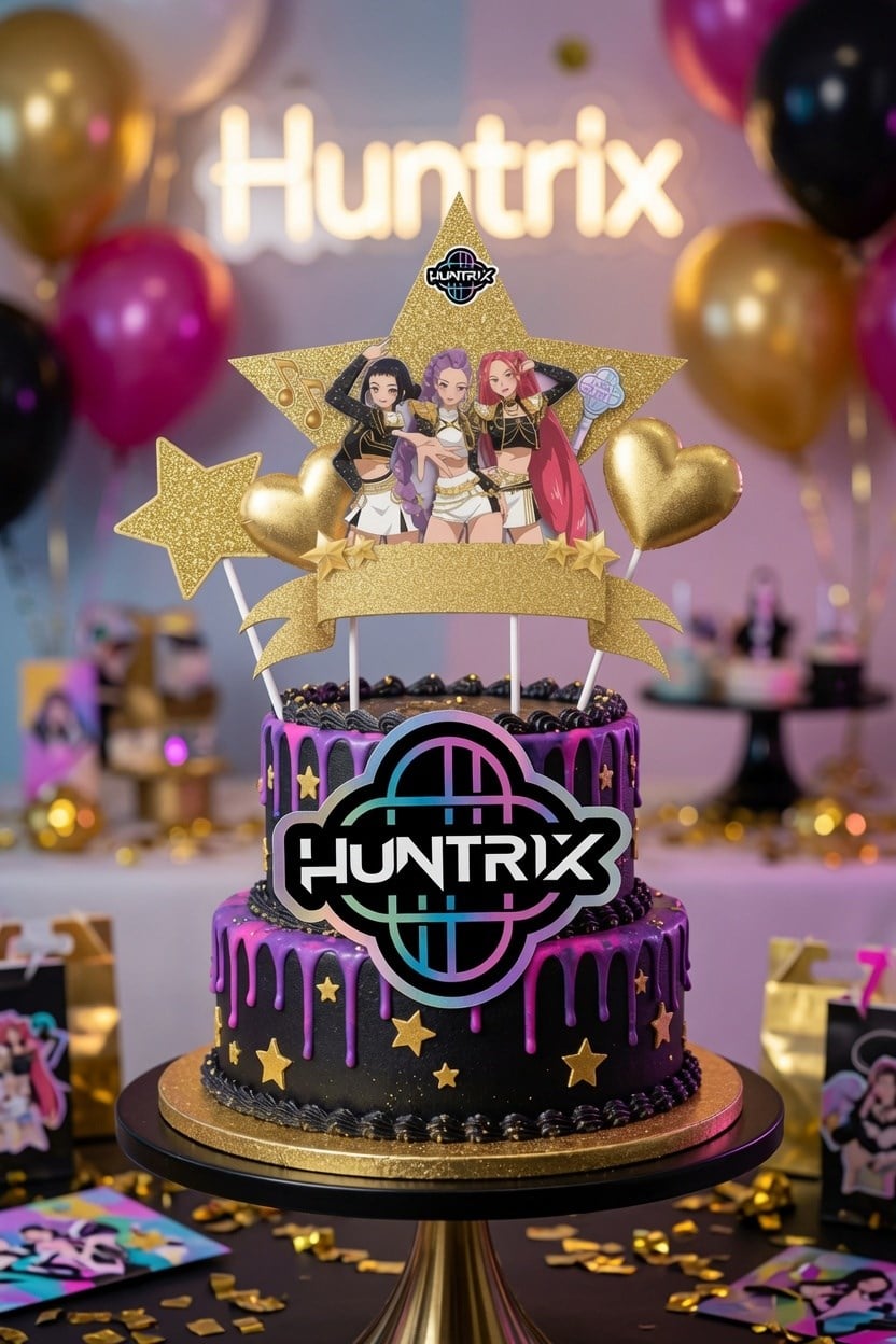 Pasta Süsü Çubuklu K-POP HUNTERİX Gold 4 lü süs