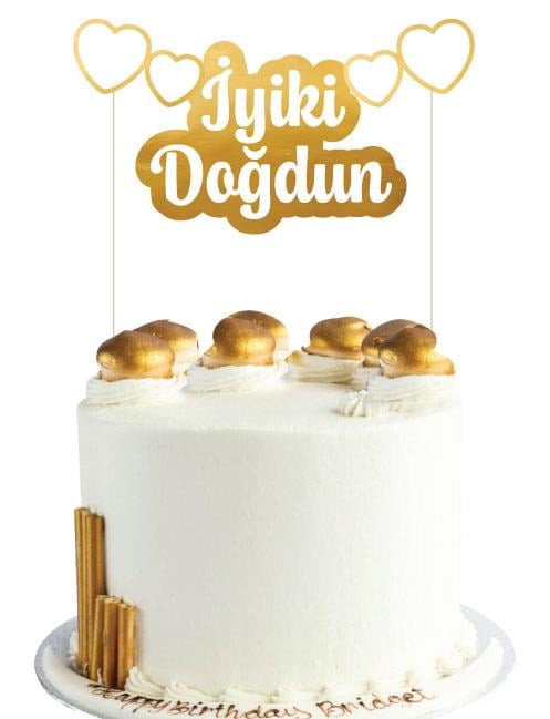 Pasta Süsü iyiki doğdun kürdan varaklı kalpli yazı