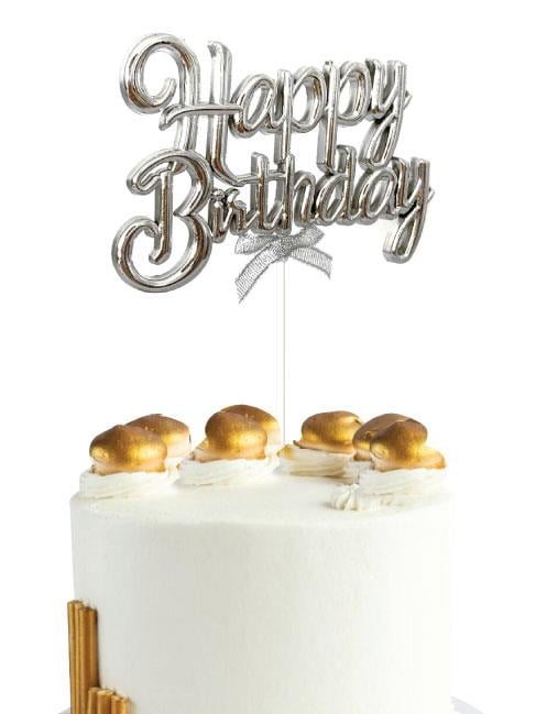 Pasta Süsü KROM Happy Birthday kürdan GÜMÜŞ