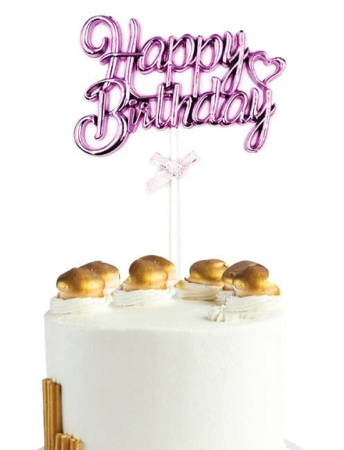 Pasta Süsü KROM Happy Birthday kürdan PEMBE