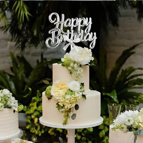 Pasta Süsü KROM Happy Birthday kürdan GÜMÜŞ