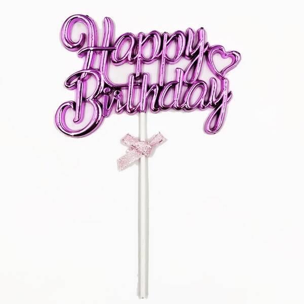 Pasta Süsü KROM Happy Birthday kürdan PEMBE