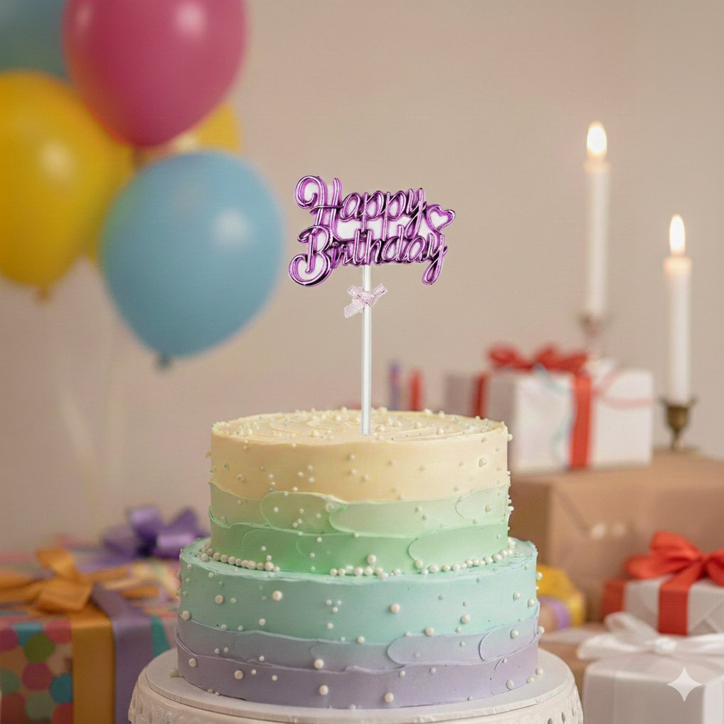Pasta Süsü KROM Happy Birthday kürdan PEMBE