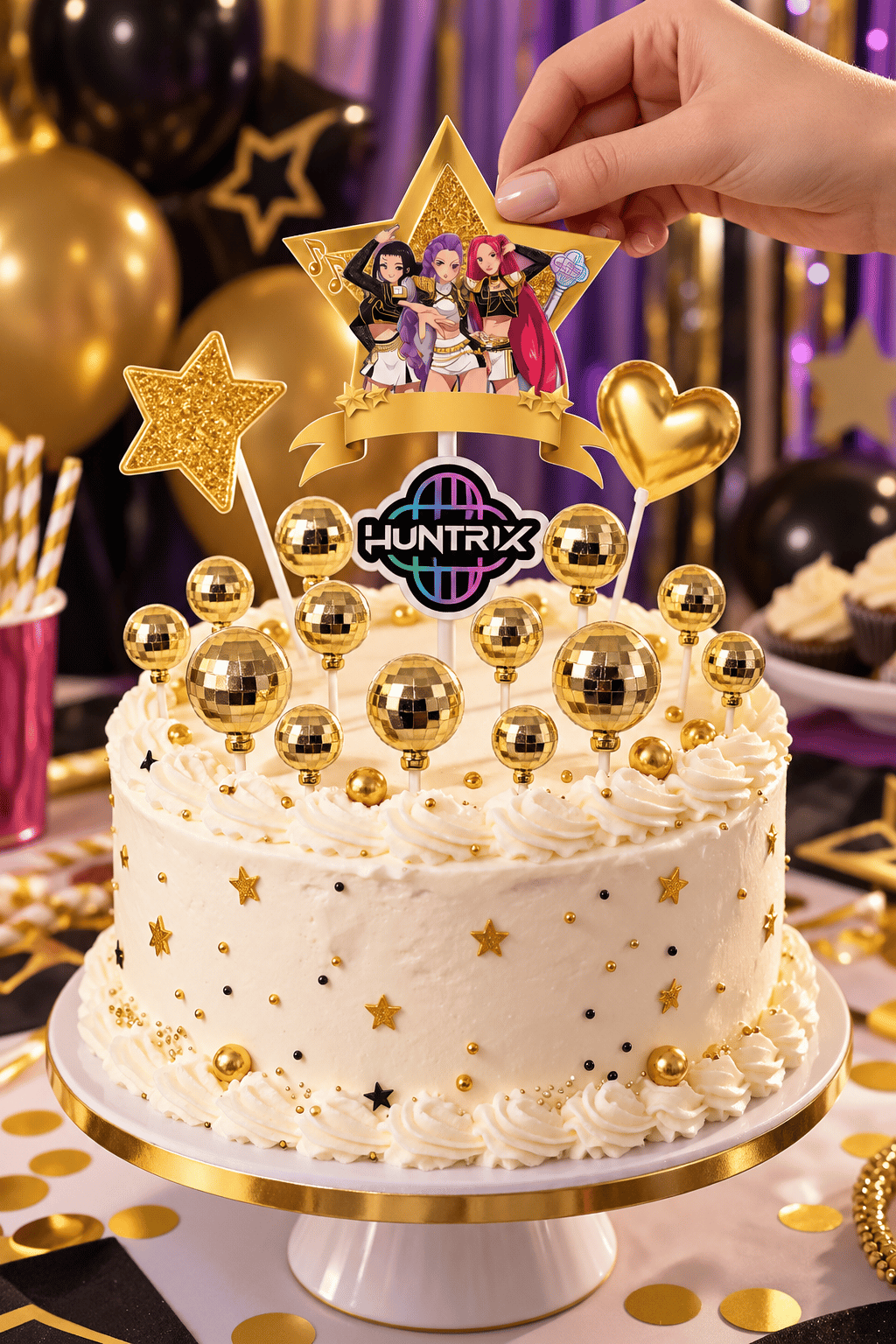 Pasta Süsü Set 4 lü Gold-Altın çubuklu süs+12 li gold disko topu set