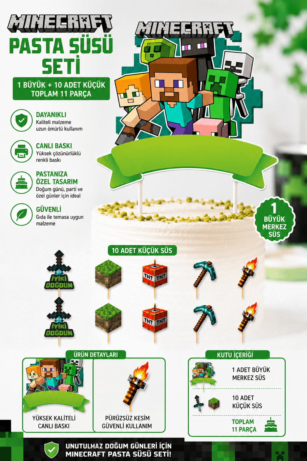 Pasta süsü Set Minecraft tekli büyük ve 10 lü kürdan set