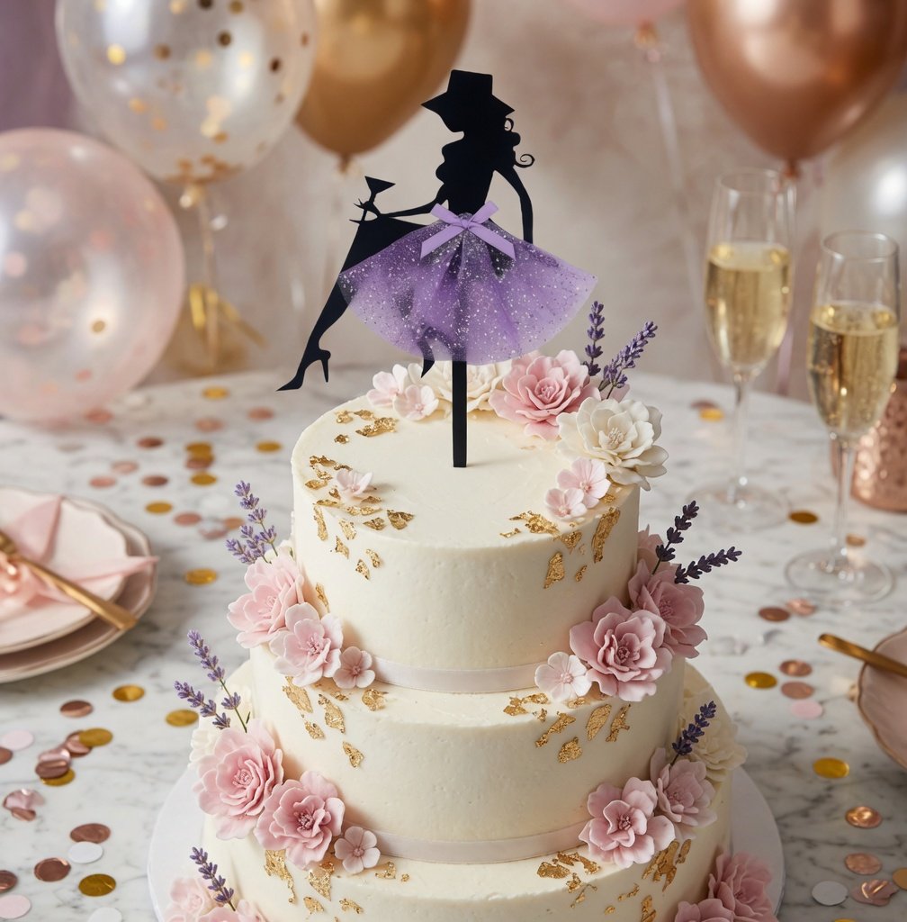 Pasta Üstü Çubuklu Bride mor tül etekli pasta sü