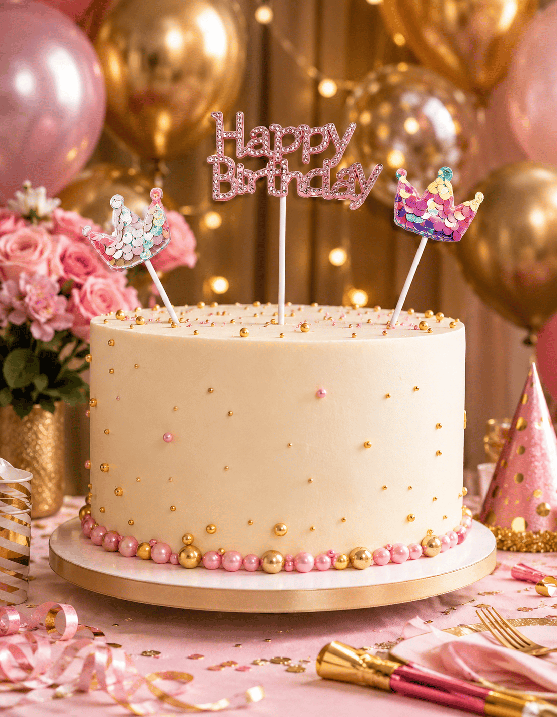 Pasta Üstü Çubuklu Happy Birthday Taşlı Pullu 3 Parça