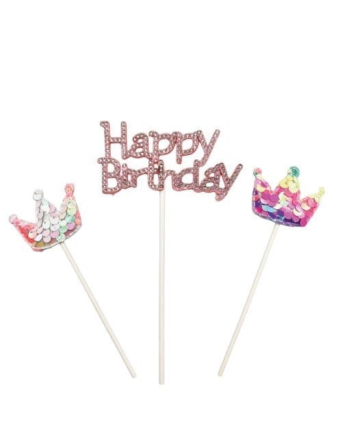 Pasta Üstü Çubuklu Happy Birthday Taşlı Pullu 3 Parça
