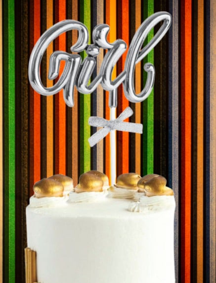 Pasta Üstü Çubuklu süs Krom cinsiyet Partisi Baby Shower Gümüş Girl Yazılı Çubuk