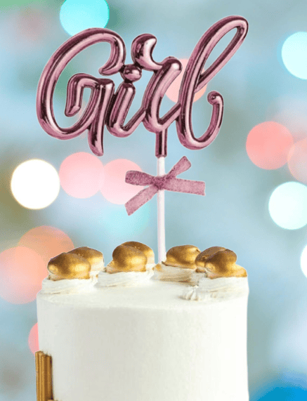 Pasta Üstü Çubuklu süs Krom cinsiyet  Partisi Baby Shower Pembe Girl Yazılı Çubuk