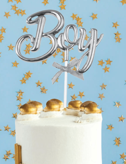 Pasta Üstü Çubuklu süs Krom cinsiyet Partisi Baby Shower Gümüş Boy Yazılı Çubuk